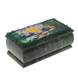 Шкатулка "Хозяйка медной горы. Зима" из змеевика 18х9х8 см