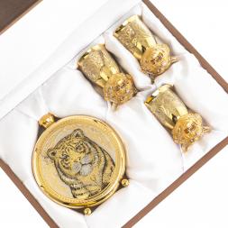 Подарочный набор &amp;quot;Тигр&amp;quot; фляжка и 3 стопки перевертыша Златоуст