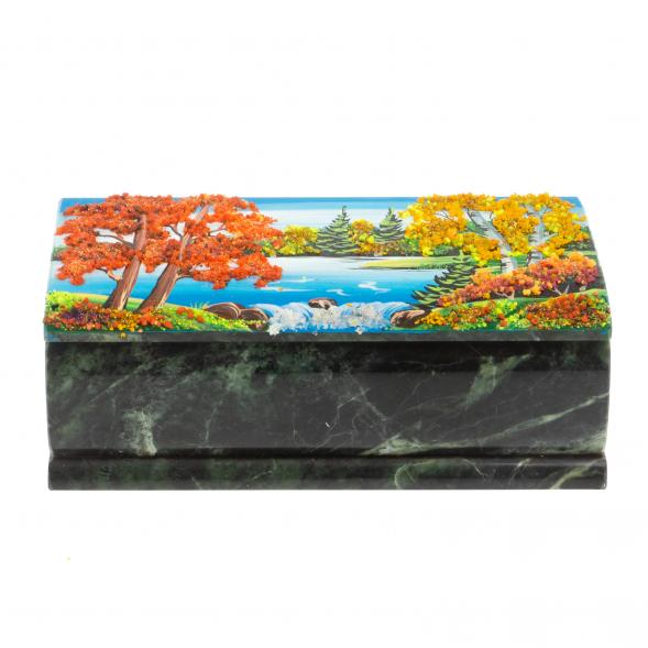 Шкатулка &amp;quot;Купюра. Осень&amp;quot; из шабровского змеевика 18х9,5х7 см 127682