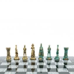Шахматы &amp;quot;Средневековые рыцари&amp;quot; фигуры бронза / патина серый мрамор 44х44 см