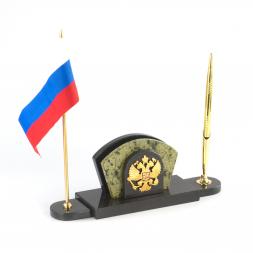Визитница с гербом и флагом России змеевик