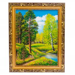 Картина &amp;quot;Летний пейзаж&amp;quot; багет бронза 36х46 см, каменная крошка