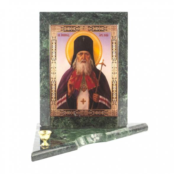 Икона с подсвечником Святой Лука средняя из змеевика 12х12х13 см 119748