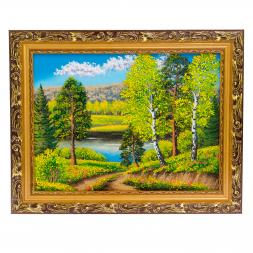 Картина &amp;quot;Летний пейзаж&amp;quot; багет бронза 46х36 см, каменная крошка