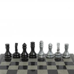 Шахматы с гравировкой &amp;quot;Греческий орнамент&amp;quot; доска 40х40 см змеевик / серый мрамор