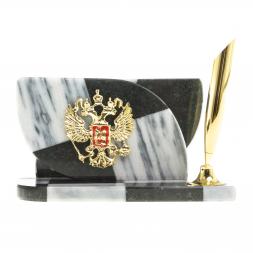 Визитница &amp;quot;Шахматная&amp;quot; из мрамора и змеевика