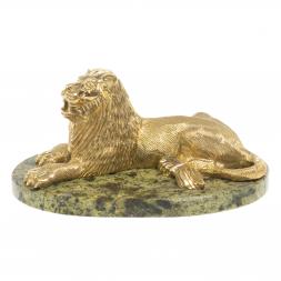 Статуэтка из бронзы "Лев на отдыхе" змеевик