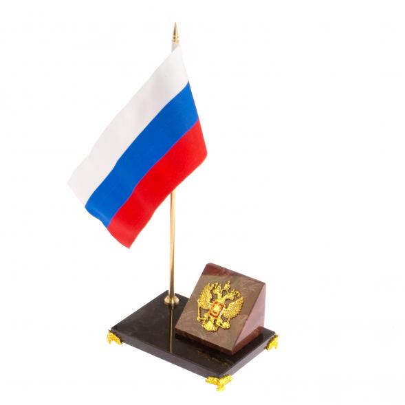 Флагшток с гербом России на подставке из лемезита 124975