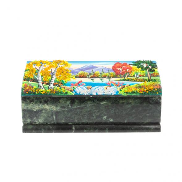 Шкатулка &amp;quot;Купюра. Осень&amp;quot; из шабровского змеевика 18х9,5х7 см 127557