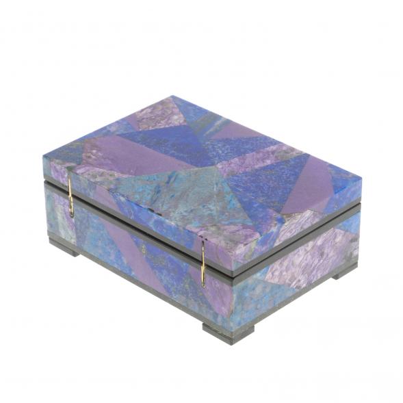 Шкатулка &amp;quot;Мозайка&amp;quot; из лазурита и чароита 11х7,5х4,5 см 127165