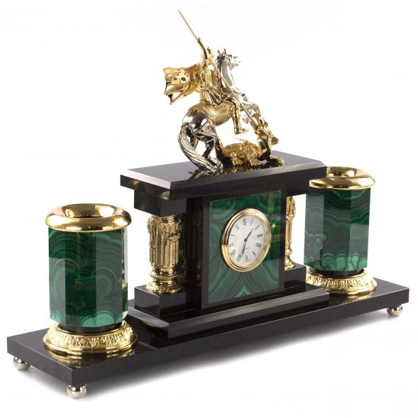 Письменный прибор &amp;quot;Георгий Победоносец&amp;quot; из малахита 7 предметов 121180