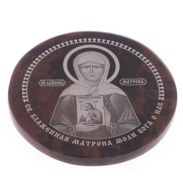 Икона в автомобиль &amp;quot;Матрона Московская&amp;quot; обсидиан коричневый 47 мм 122015