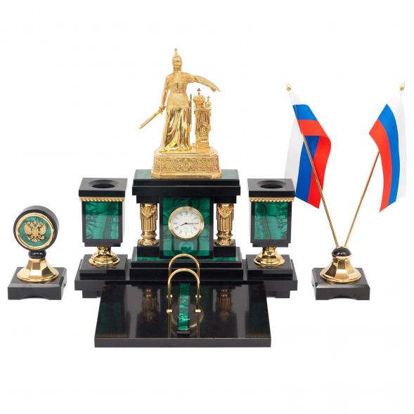 Настольный набор &amp;quot;Россия&amp;quot; малахит и долерит 116613