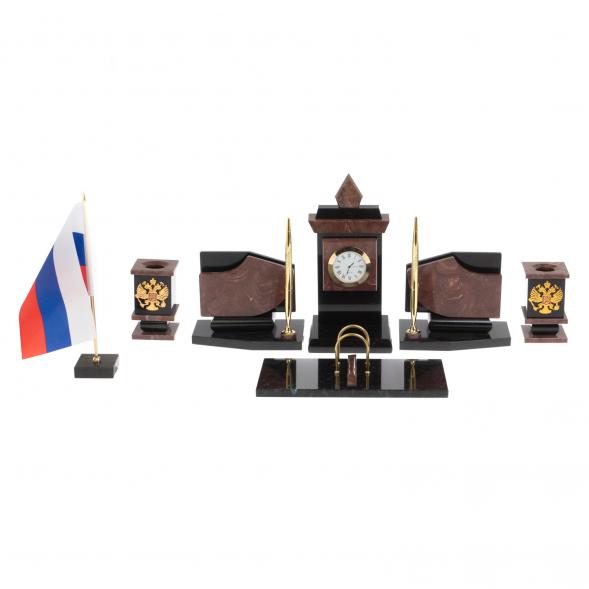 Настольный набор с гербом и флагом России камень лемезит 124682