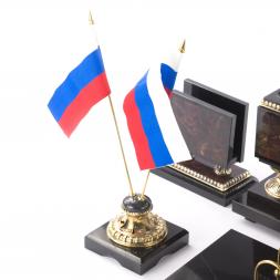 Письменный набор в подарок руководителю &amp;quot;Двуглавый орел&amp;quot; камень яшма бронза