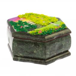 Шкатулка шестигранная с рисунком &amp;quot;Летний пейзаж&amp;quot; 14х12,5х7 см змеевик