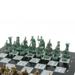 Шахматы &amp;quot;Римские воины&amp;quot; фигуры бронза / патина 44х44 см серый мрамор